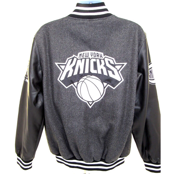 Men's NBA Varsity Jacket NEW YORK KNICKS GIII by Carl Banks Gray Black Large NEW - Picture 2 of 6
